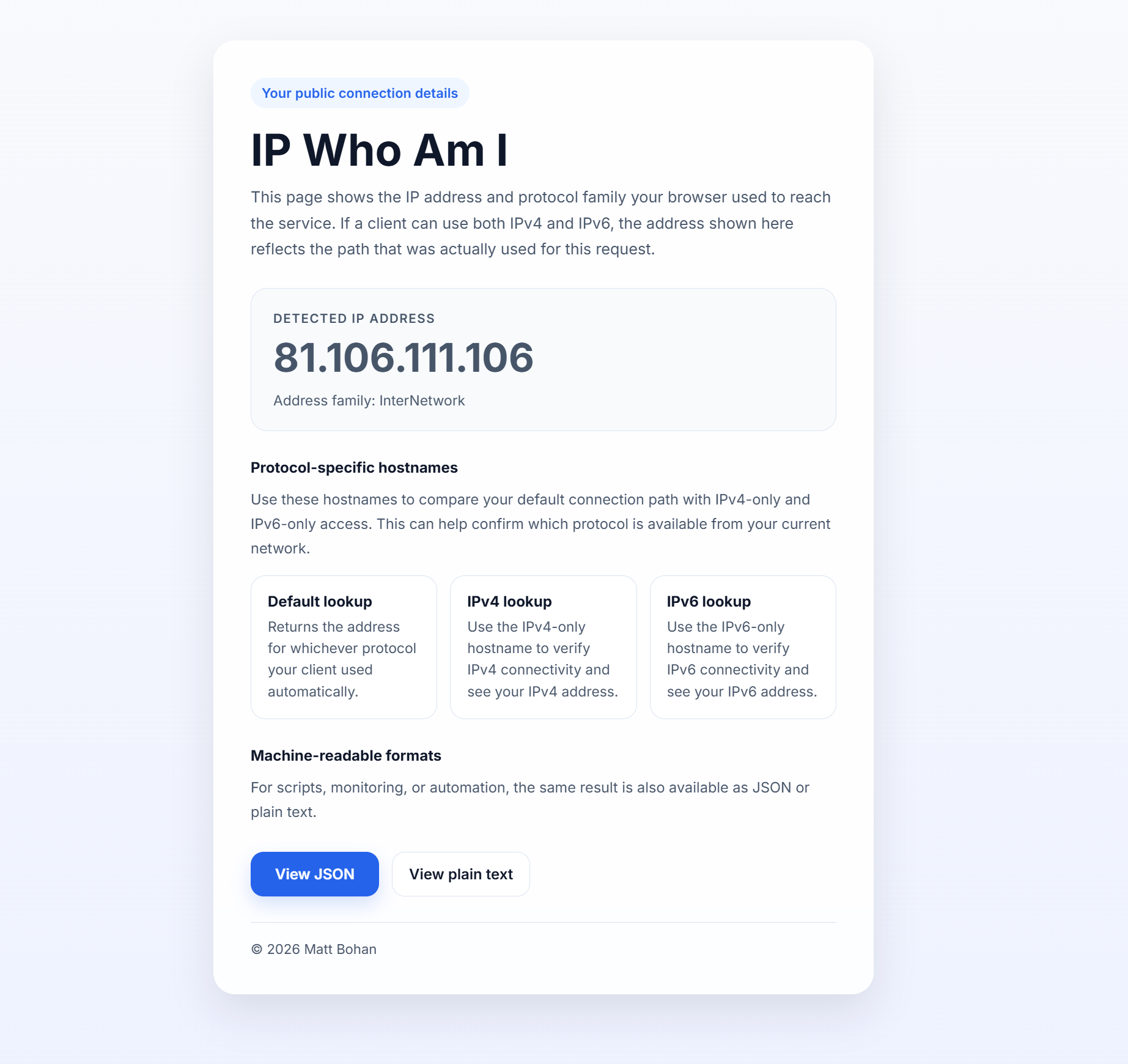 IPWhoAmI interface screenshot